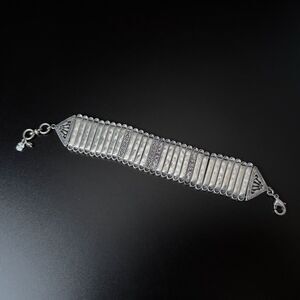 Lucky Brand Silver Tone Bar Link Panel Bracelet  7.5-8" Engraved Western Style